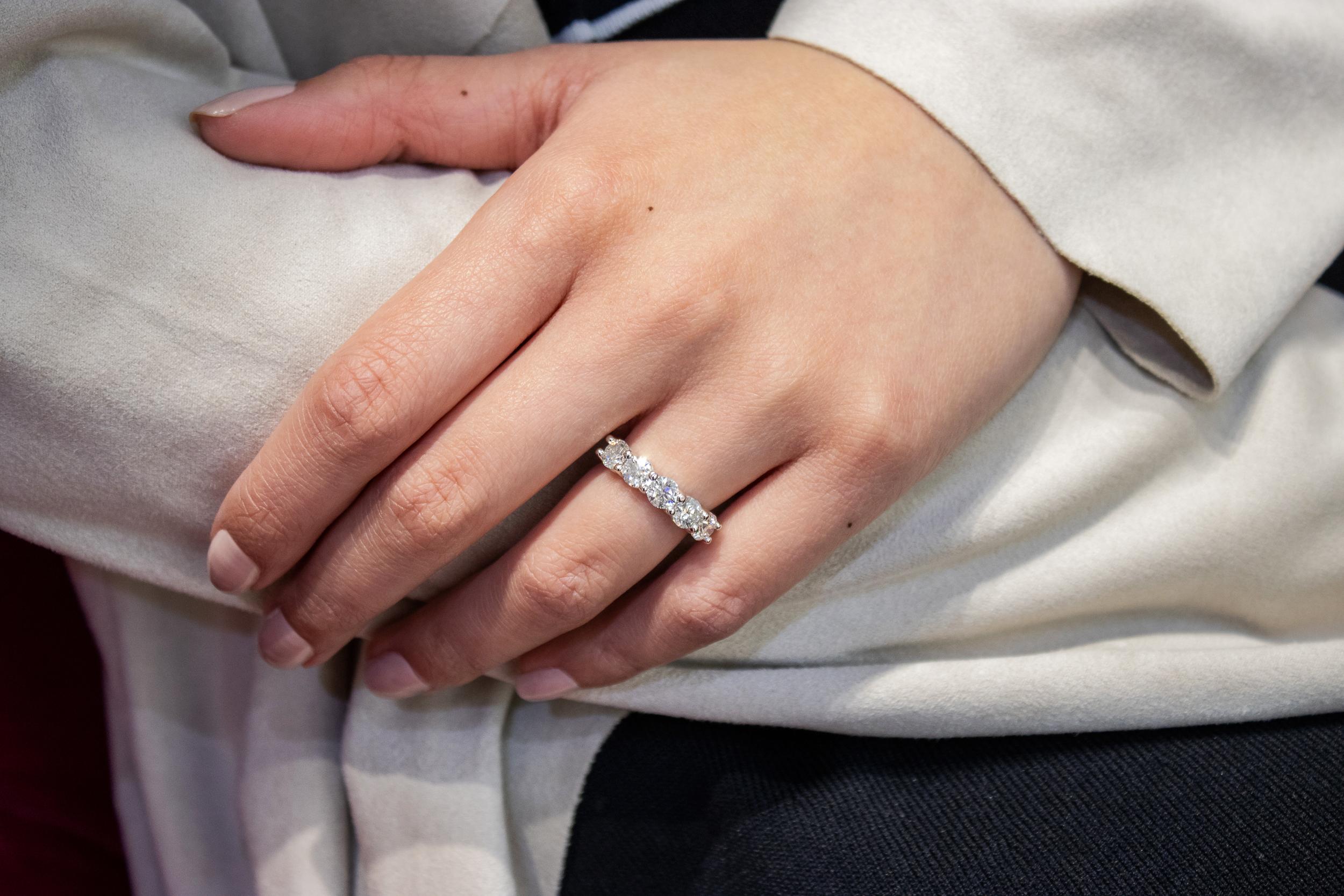 Women's Roman Malakov 2.03 Carats Total Round Diamond Five-Stone Wedding Band Ring For Sale