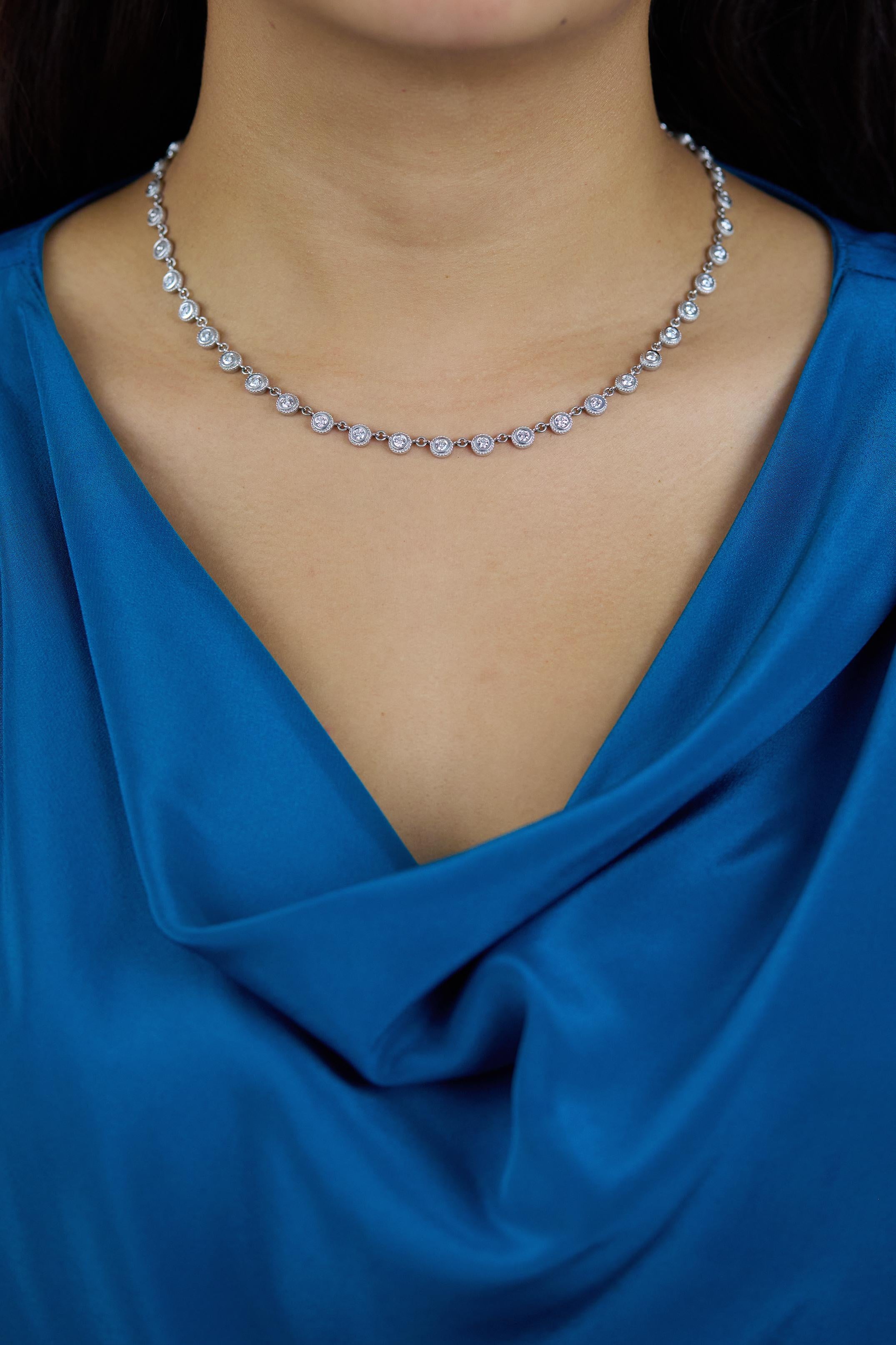 Round Cut 2.03 Carats Round Brilliant Cut Diamonds By the Yard Necklace in White Gold For Sale