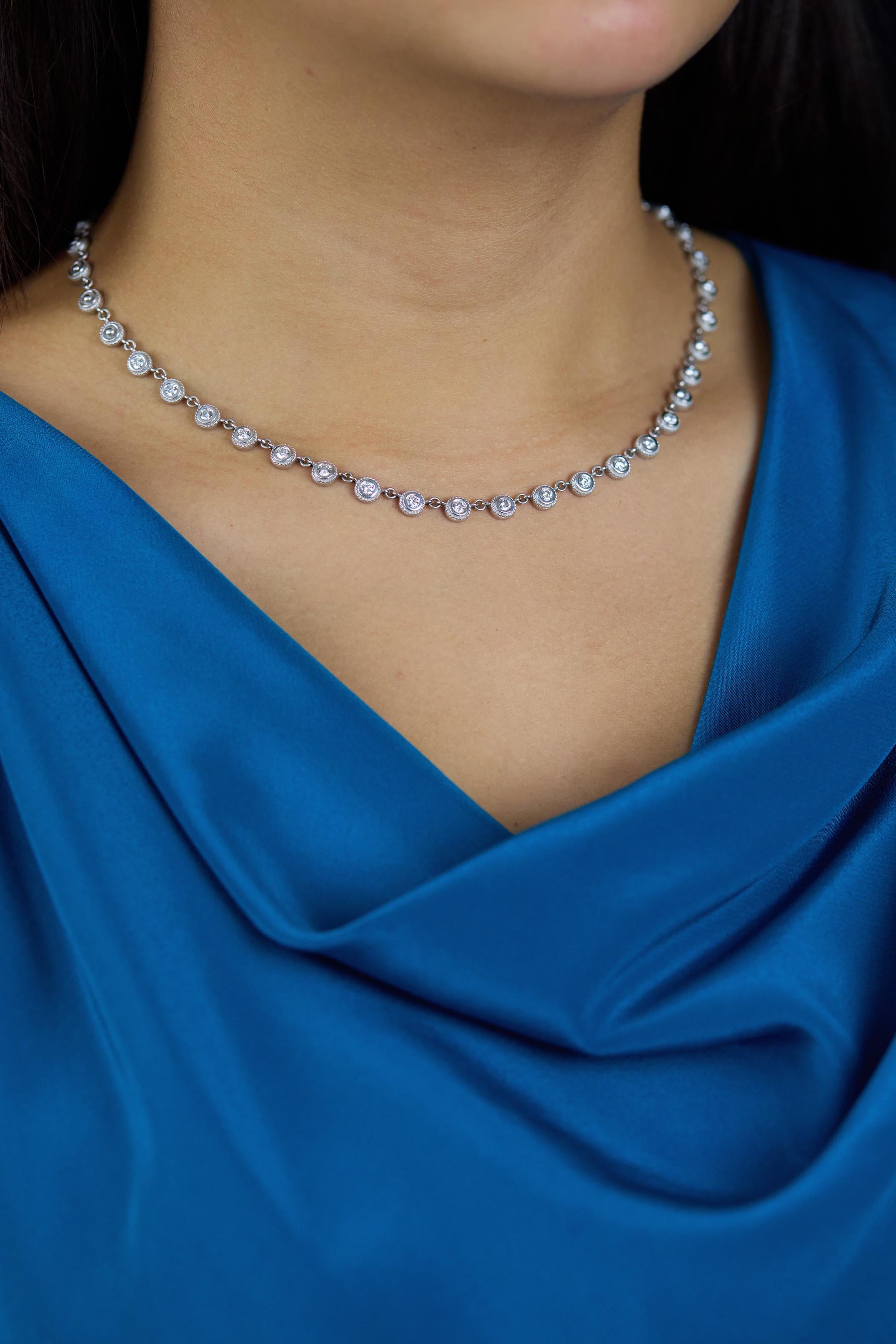 Women's 2.03 Carats Round Brilliant Cut Diamonds By the Yard Necklace in White Gold For Sale