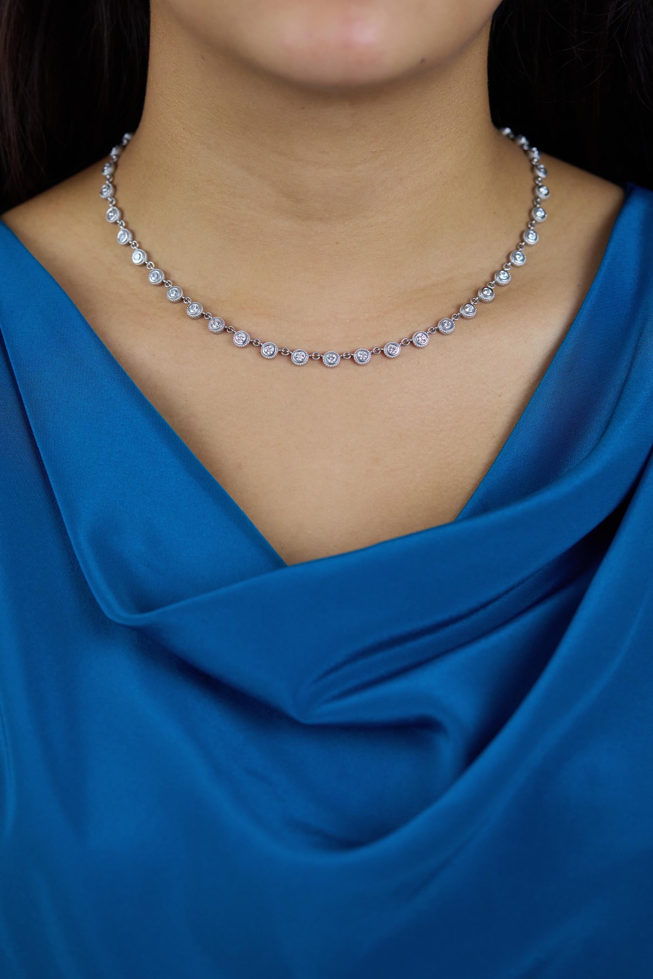 2.03 Carats Round Brilliant Cut Diamonds By the Yard Necklace in White Gold In Good Condition For Sale In New York, NY