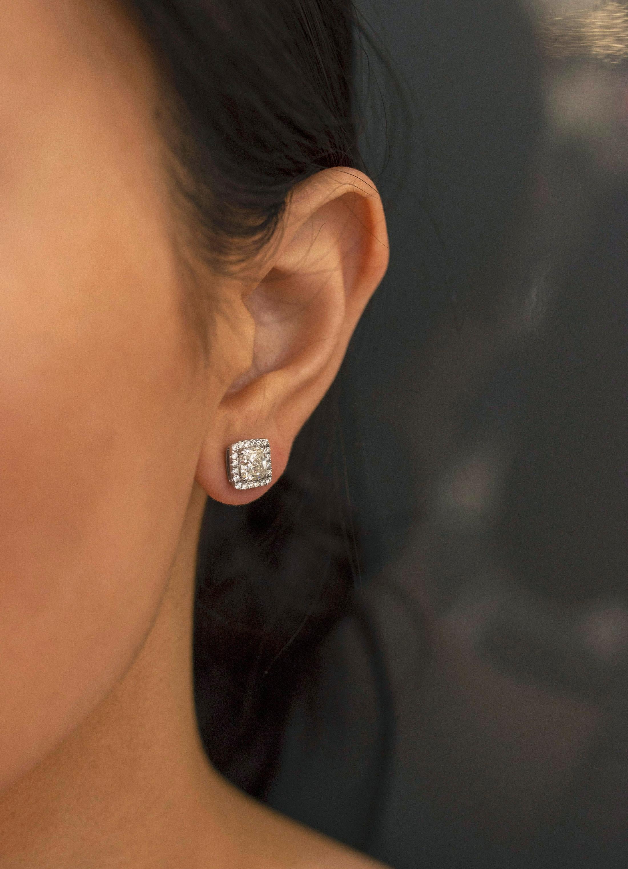 cushion cut halo diamond earrings