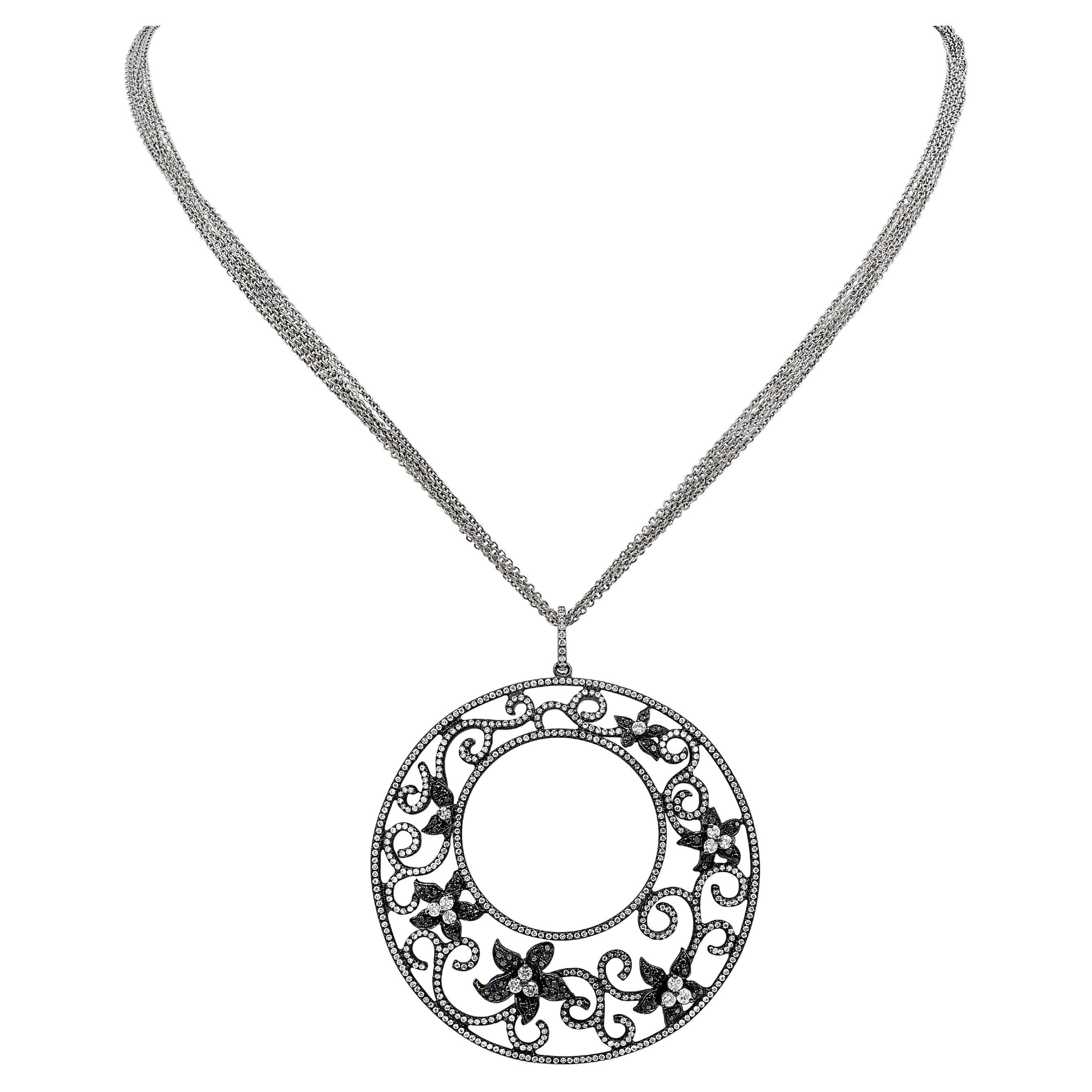 Roman Malakov Collar Colgante Remolino Floral con Diamantes de Corte Redondo de 2,04 Quilates en venta