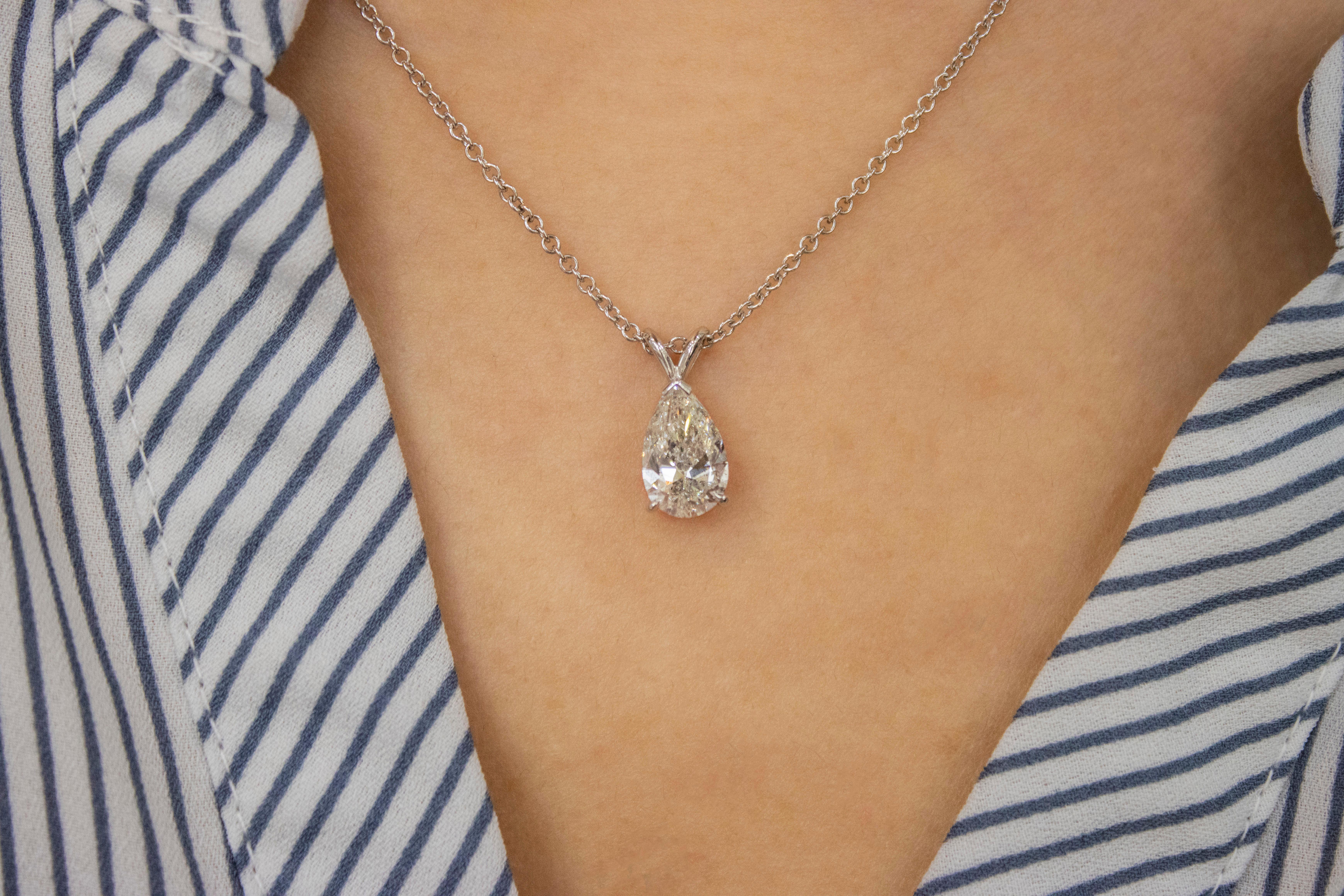Pear Cut Roman Malakov, 2.05 Carat Pear Shape Diamond Solitaire Pendant Necklace