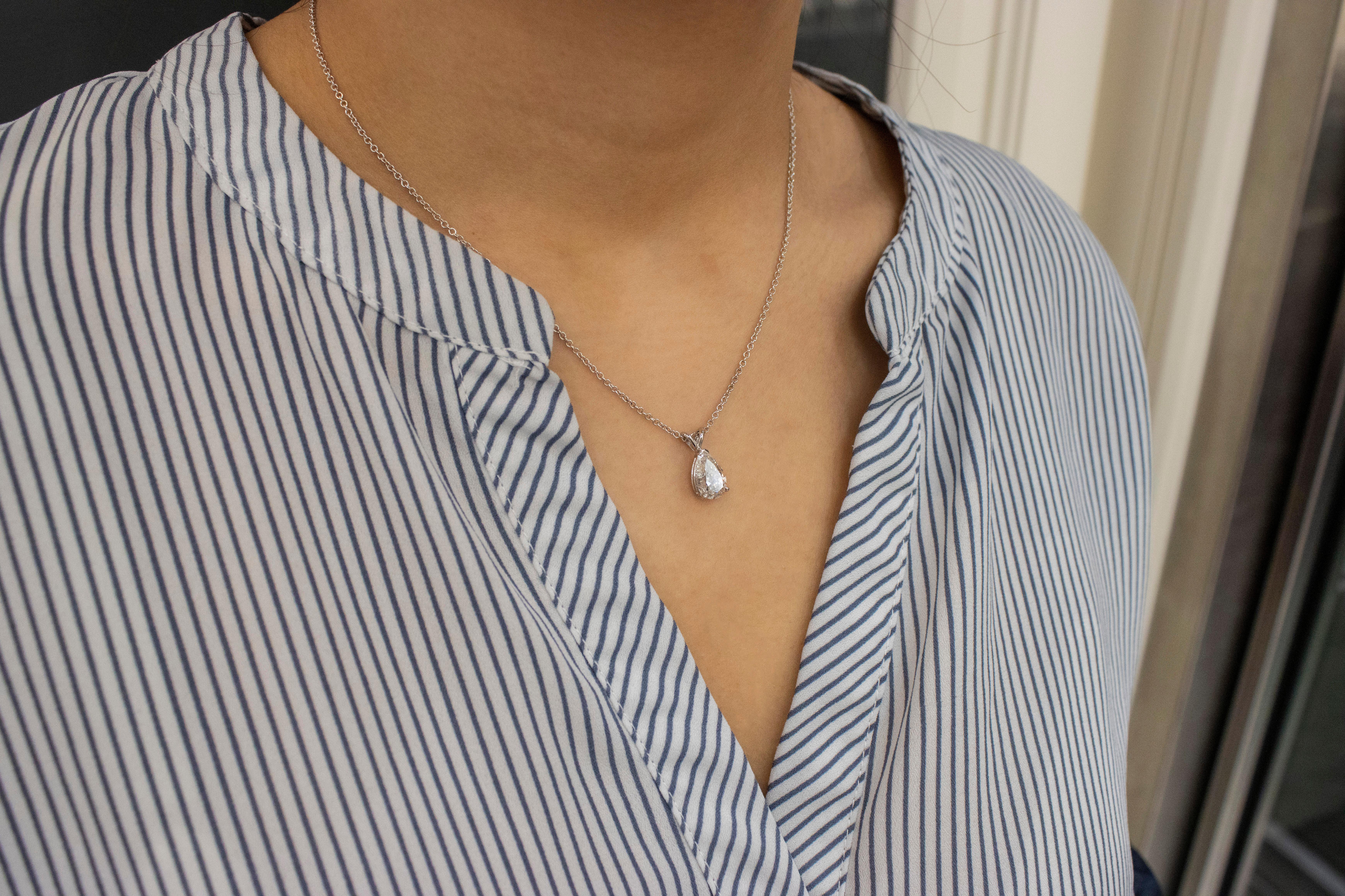 Roman Malakov, 2.05 Carat Pear Shape Diamond Solitaire Pendant Necklace In New Condition In New York, NY