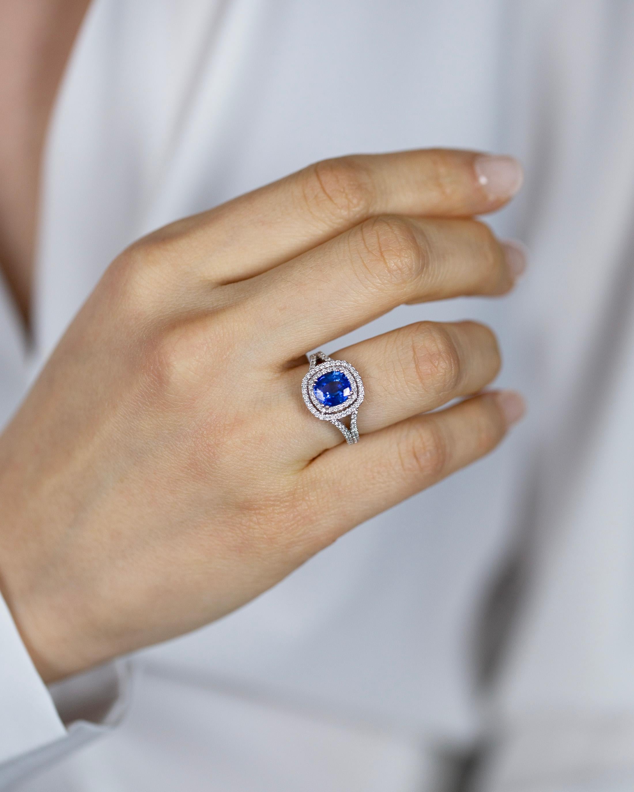 Roman Malakov 2.06 Carats Cushion Cut Blue Sapphire & Diamond Engagement Ring In New Condition In New York, NY