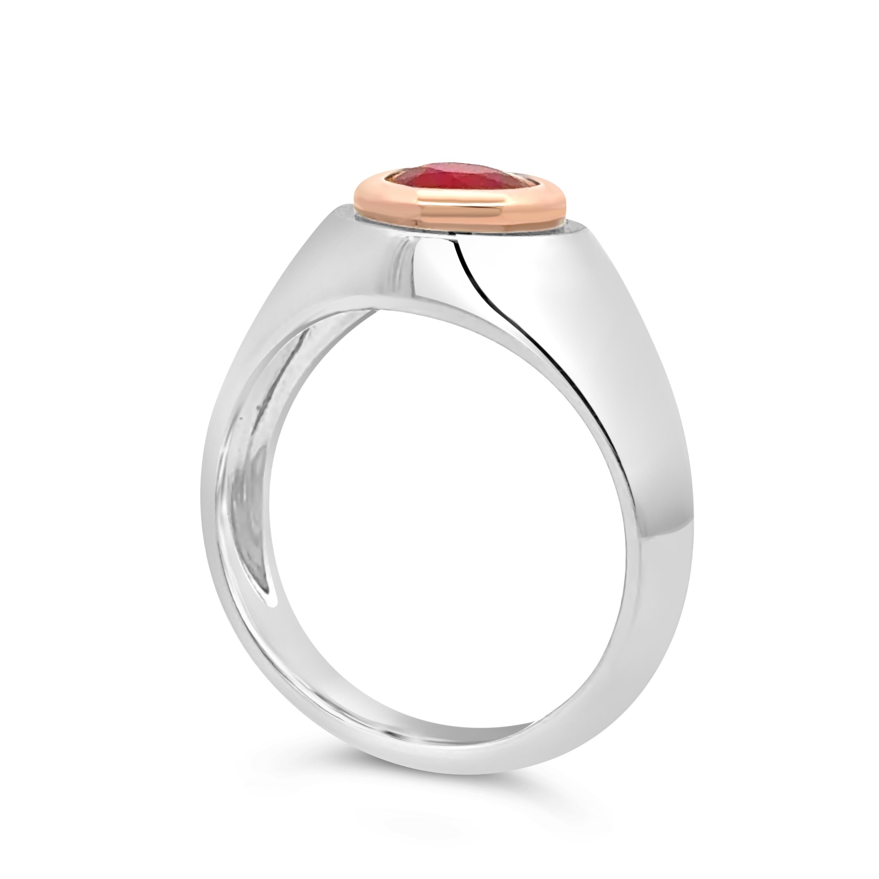 Contemporary Roman Malakov 2.06 Carats Round Cut Burmese Ruby Bezel-Set Unisex Fashion Ring For Sale