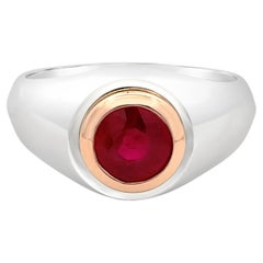 Roman Malakov Anillo de moda unisex con bisel de rubí birmano de corte redondo de 2,06 quilates
