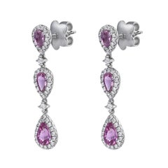 Roman Malakov 2.06 Ct Pear-Shaped Pink Sapphire and Diamond Drop Earrings