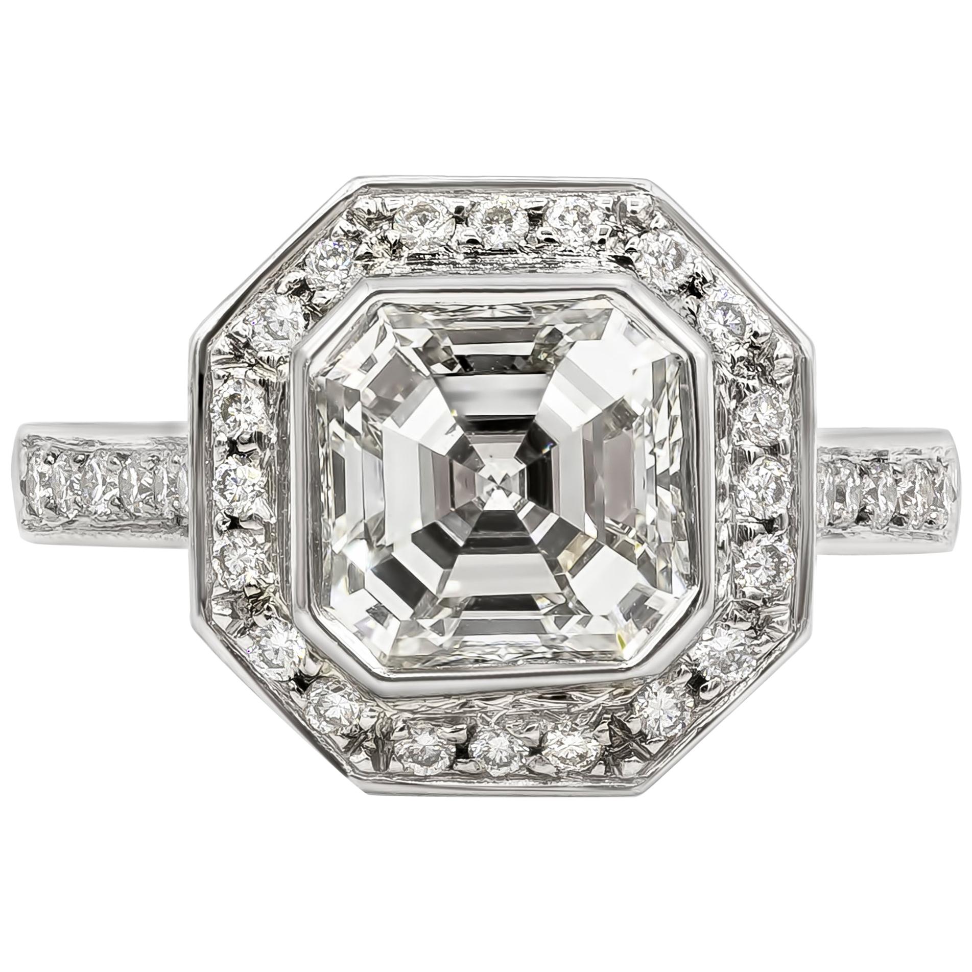 Roman Malakov 2.07 Carats Asscher Cut Diamond Halo Engagement Ring in Platinum For Sale