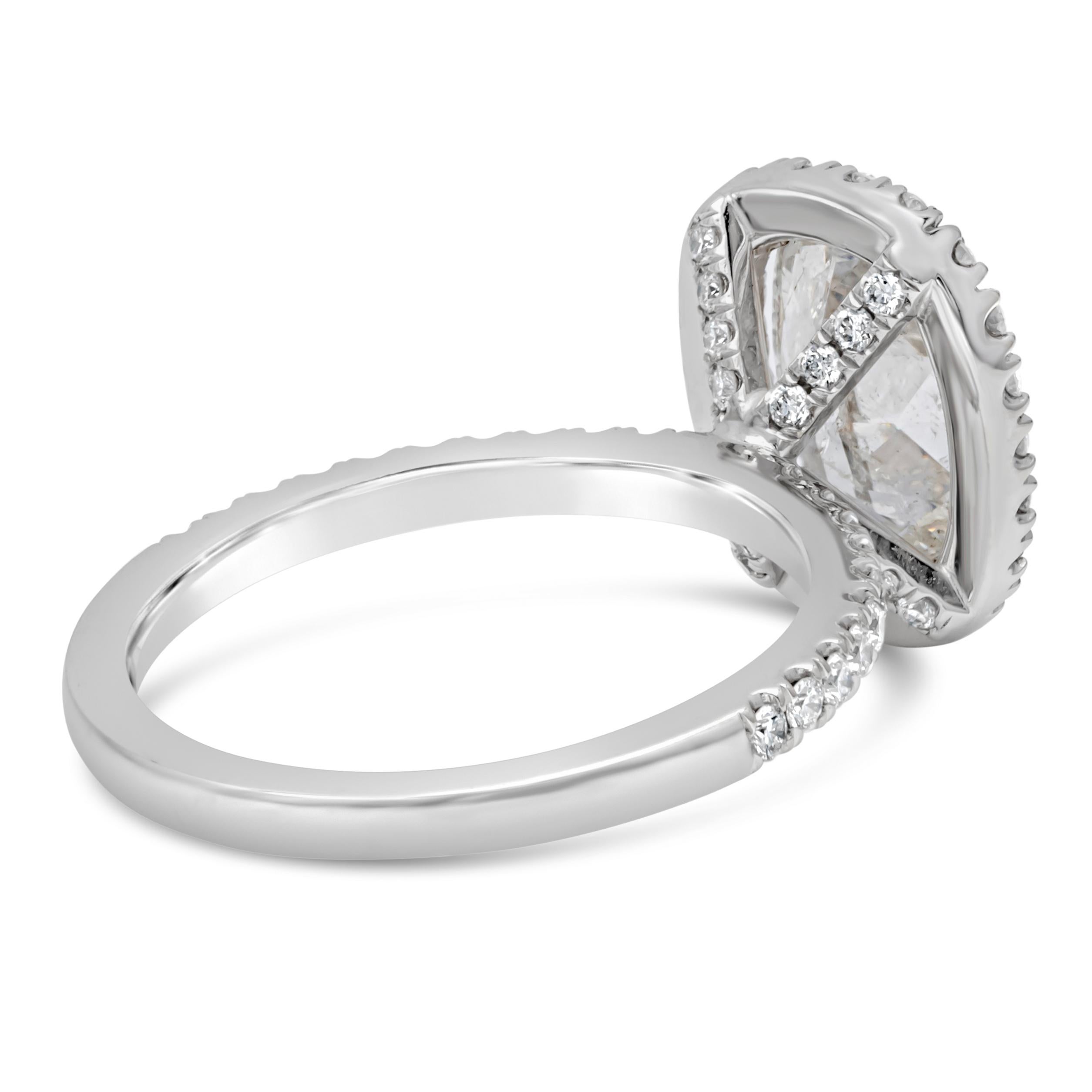 Contemporary Roman Malakov 2.07 Carat Elongated Cushion Cut Diamond Halo Pave Engagement Ring For Sale