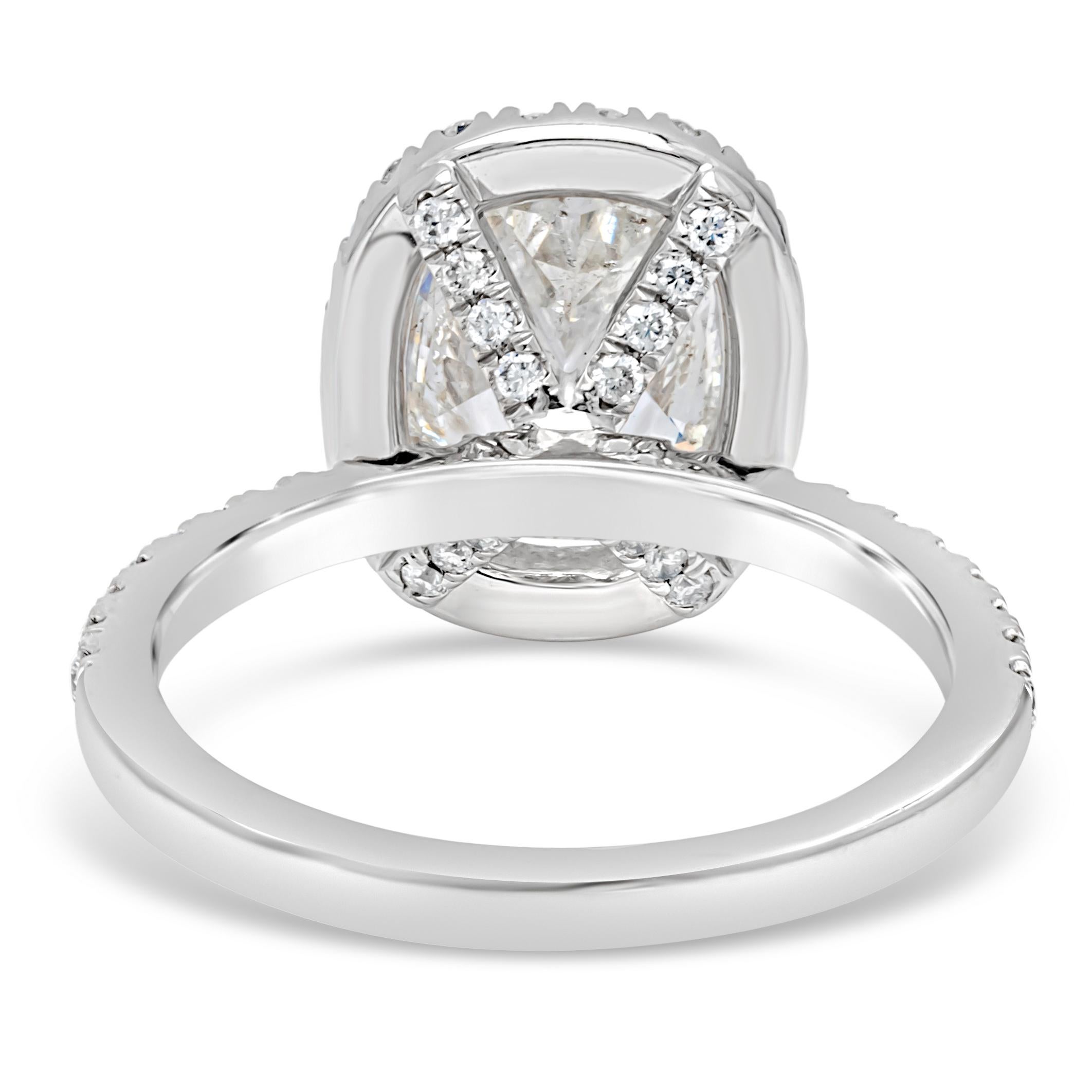 Roman Malakov 2.07 Carat Elongated Cushion Cut Diamond Halo Pave Engagement Ring In New Condition For Sale In New York, NY
