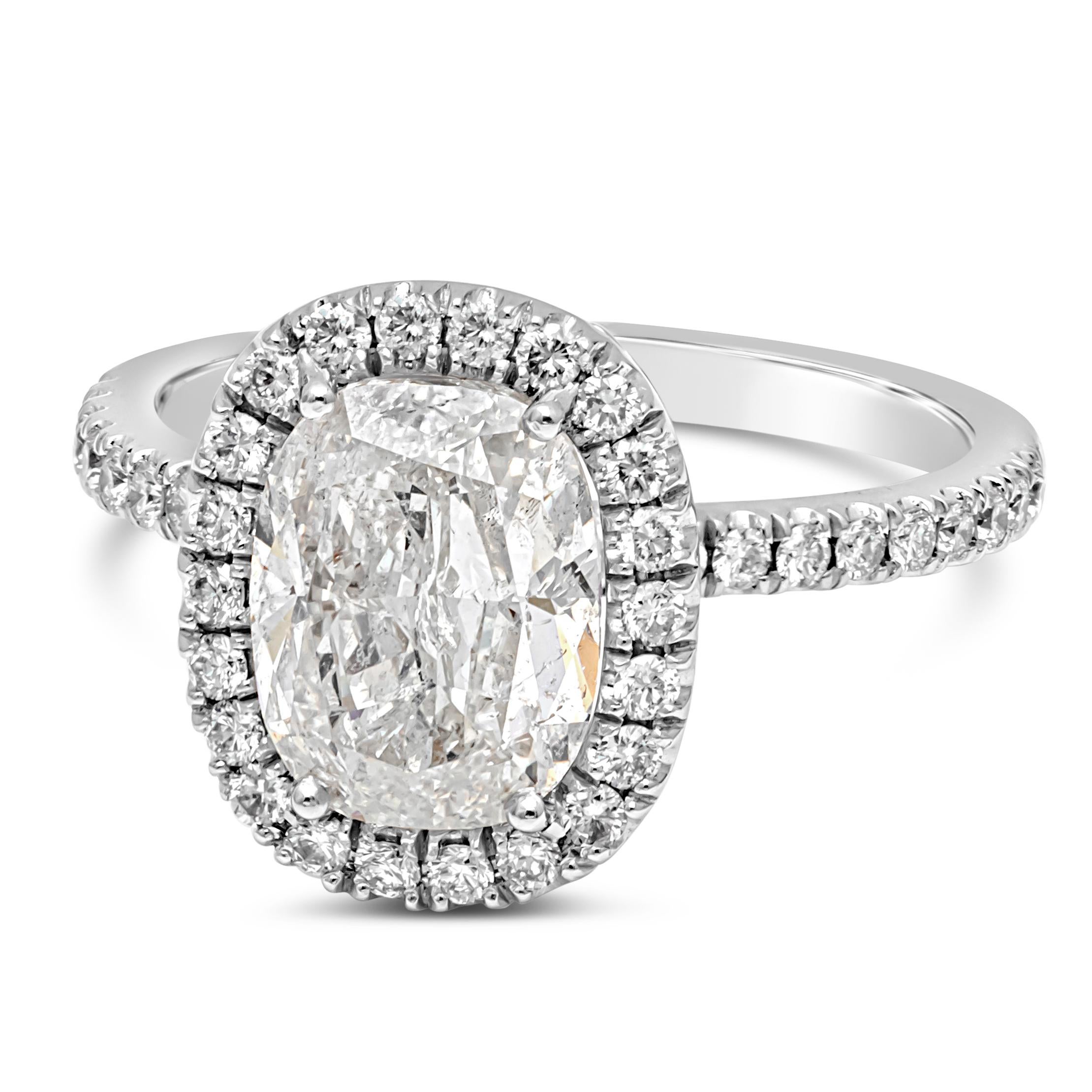 Women's Roman Malakov 2.07 Carat Elongated Cushion Cut Diamond Halo Pave Engagement Ring For Sale