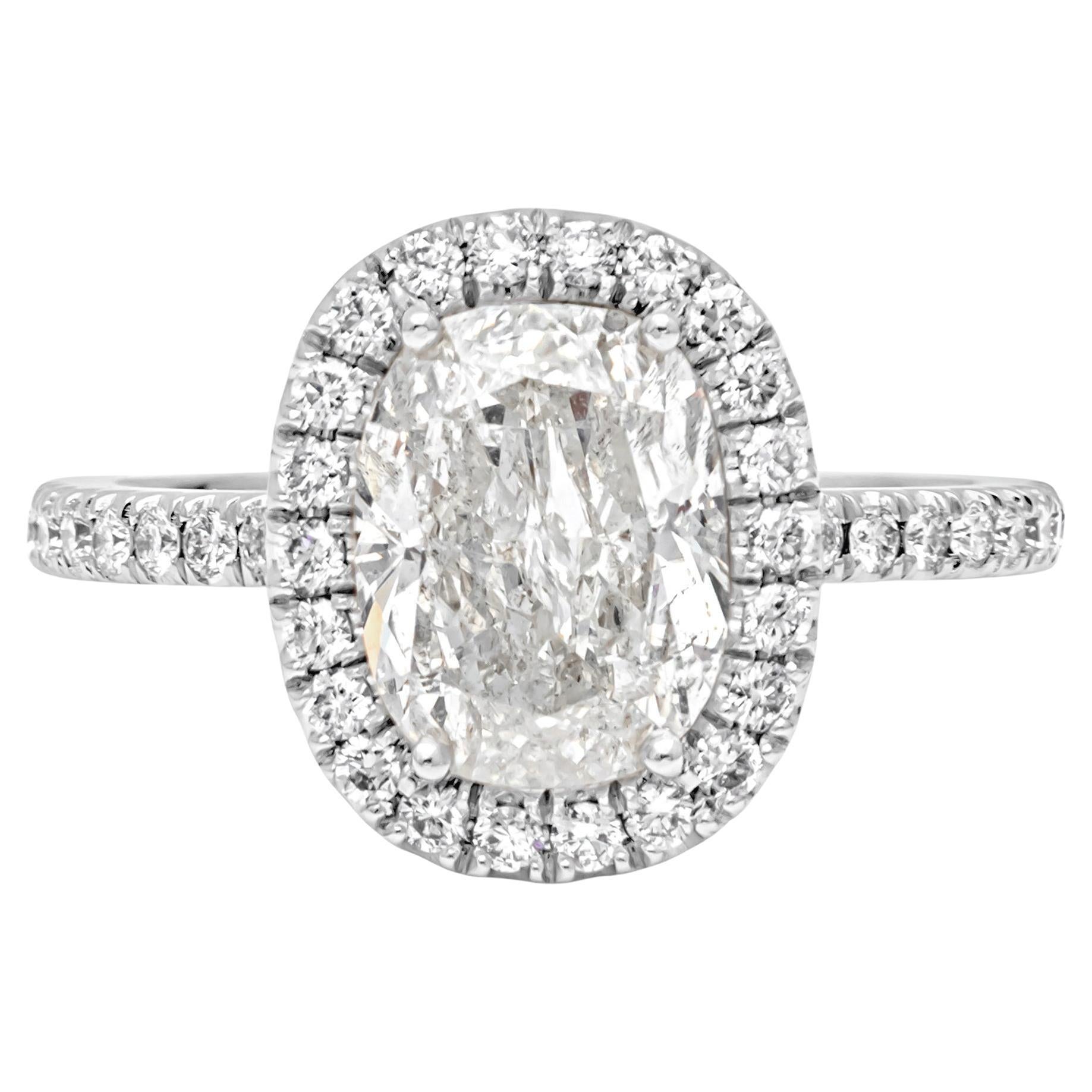 Roman Malakov 2.07 Carat Elongated Cushion Cut Diamond Halo Pave Engagement Ring For Sale
