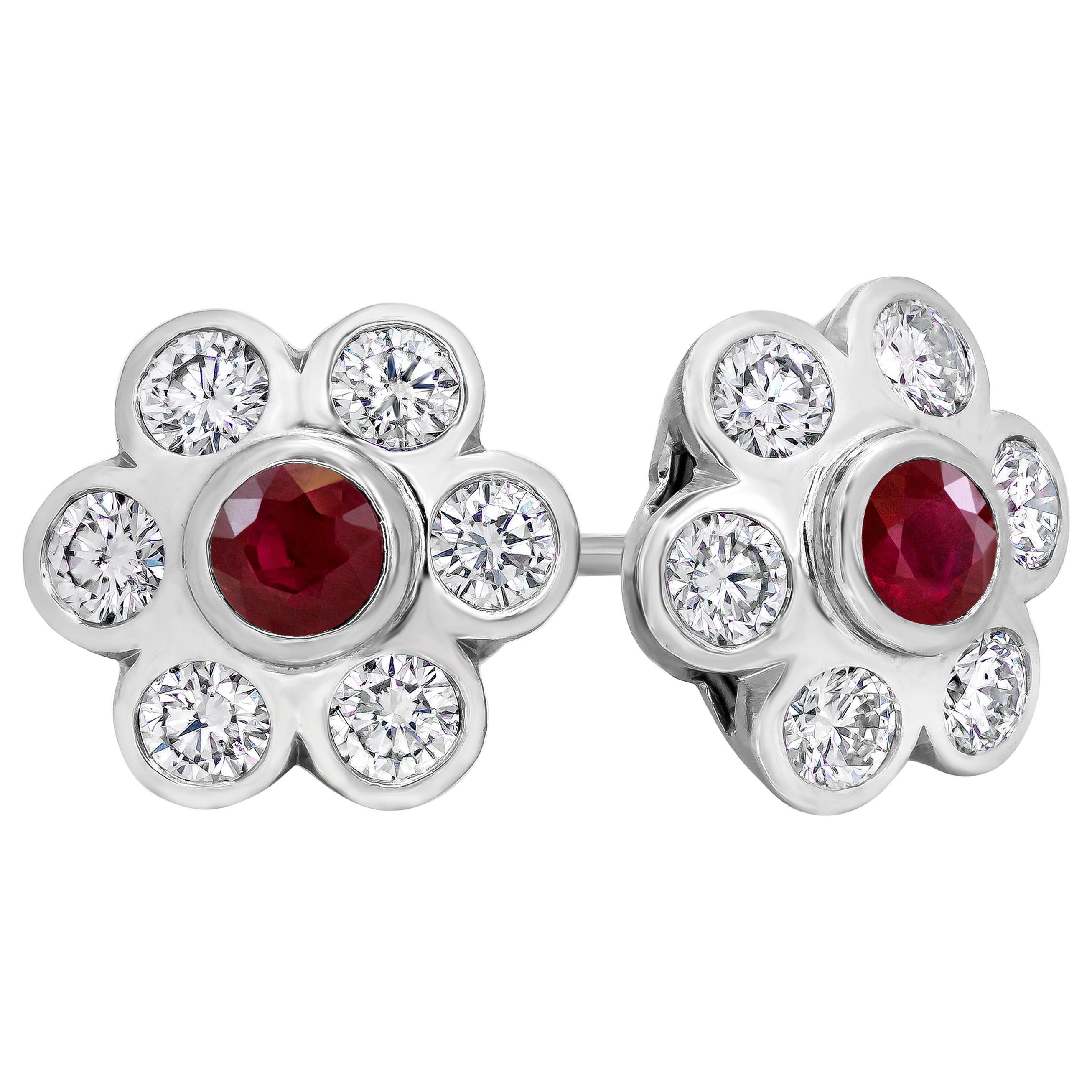 Roman Malakov: Weißgold-Blumenohrringe mit 2,07 Karat Rubin und Diamant im Angebot