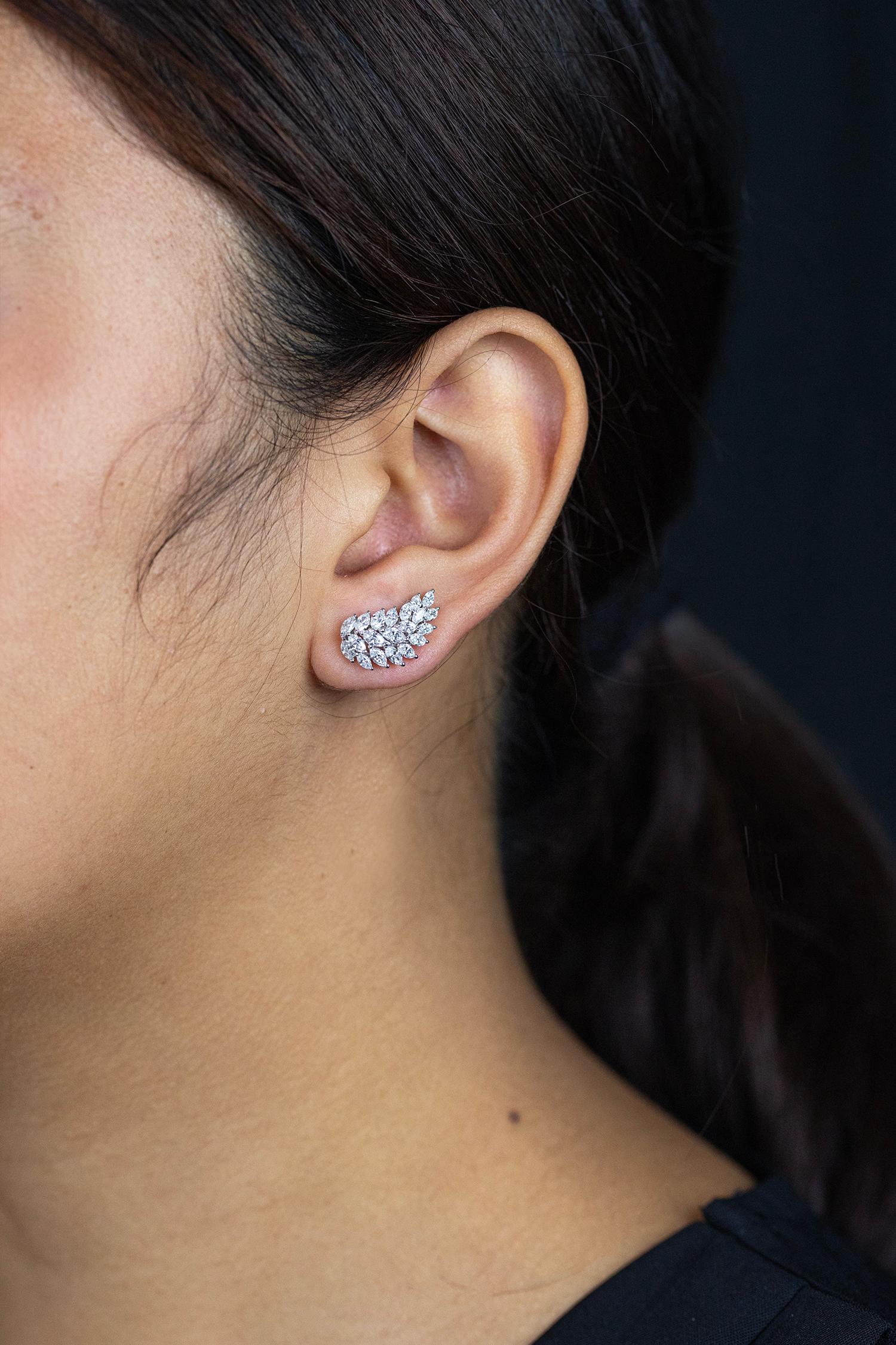 Roman Malakov 2.08 Carats Total Marquise Cut Diamond Crawler Stud Earrings In New Condition In New York, NY