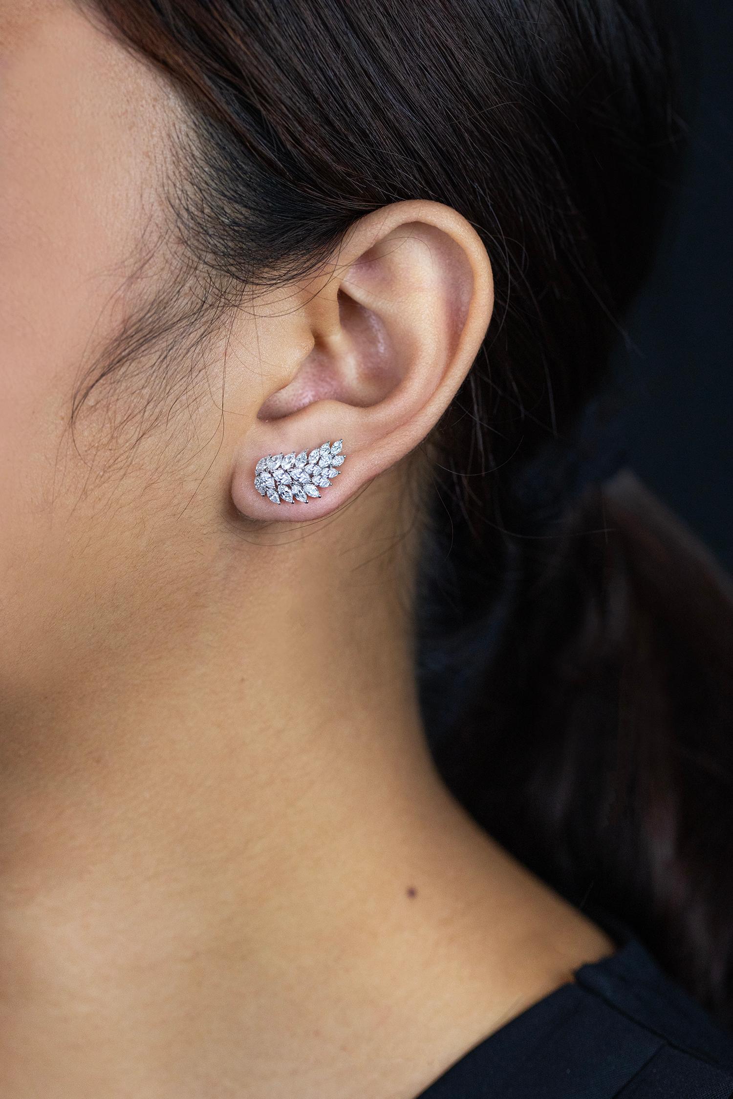 Women's Roman Malakov 2.08 Carats Total Marquise Cut Diamond Crawler Stud Earrings