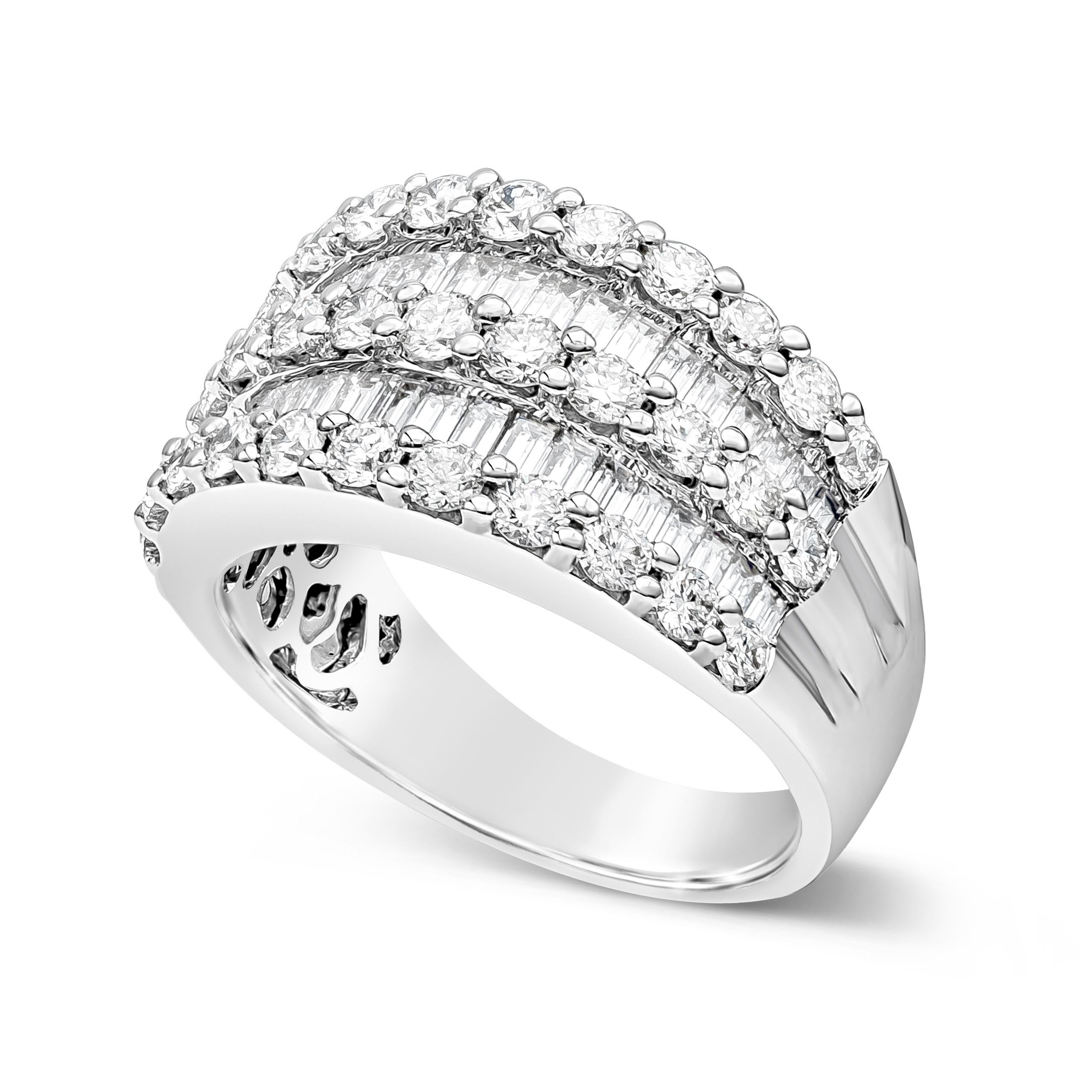 Contemporary Roman Malakov 2.13 Carat Total Baguette and Round Diamond Wide Fashion Ring For Sale