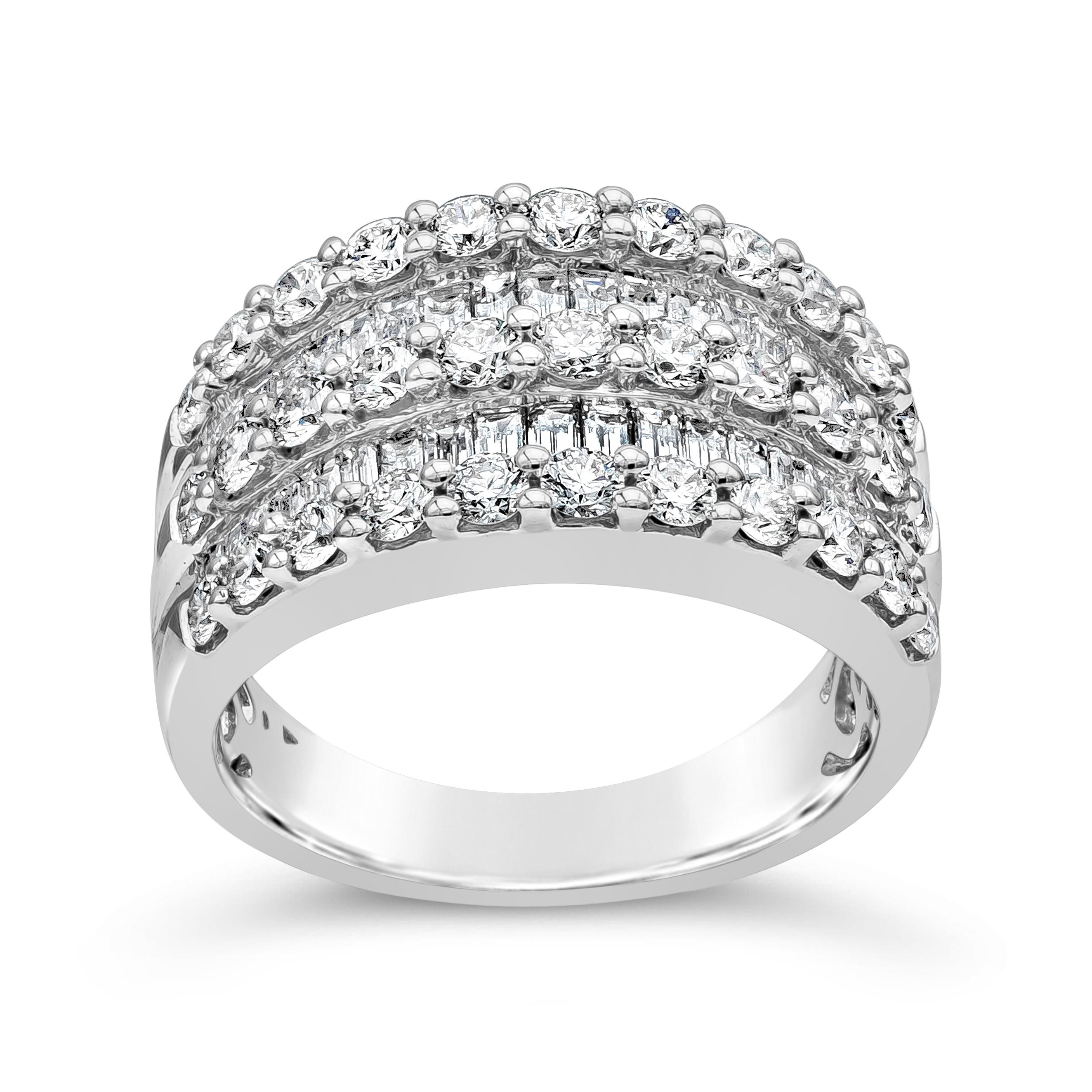 Round Cut Roman Malakov 2.13 Carat Total Baguette and Round Diamond Wide Fashion Ring For Sale