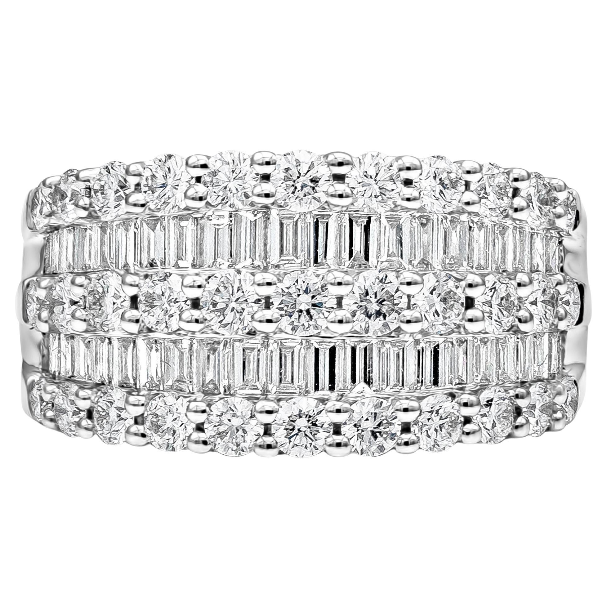 Roman Malakov 2.13 Carat Total Baguette and Round Diamond Wide Fashion Ring For Sale