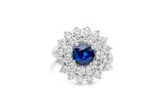 Roman Malakov 2.13 Carats Blue Sapphire & Diamond Double Halo Engagement Ring
