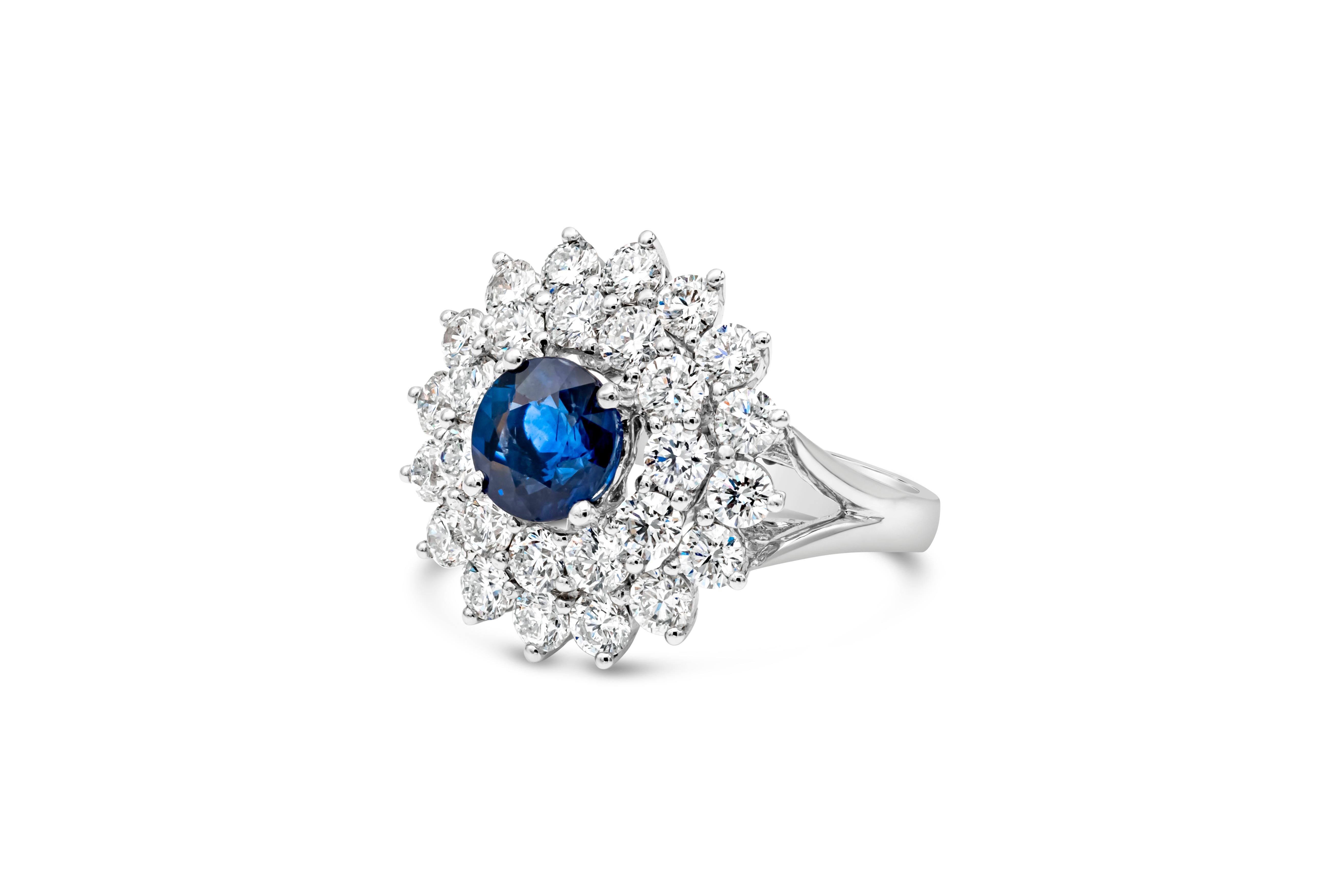 Roman Malakov Verlobungsring mit 2,13 Karat blauem Saphir und Diamant mit doppeltem Halo (Zeitgenössisch) im Angebot