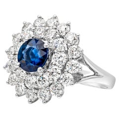 Roman Malakov Bague de fiançailles à double halo de saphir bleu de 2,13 carats et de diamants