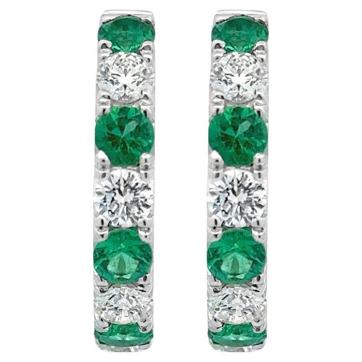 Roman Malakov 2.14 Carats Alternating Round Emerald & Diamond Huggie Earrings