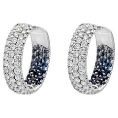 Roman Malakov 2.14 Carats Total Round Cut Diamond & Blue Sapphire Hoop Earrings