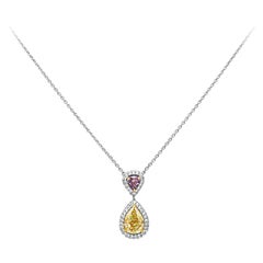 Roman Malakov 1.94 Carat Total Pear and Heart Shape Fancy Color Pendant Necklace