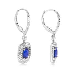 Roman Malakov 2.19 Carats Cushion Cut Sapphire & Diamond Halo Dangle Earrings