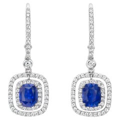 Roman Malakov 2,19 Karat Saphir im Kissenschliff & Diamant-Halo-Ohrhänger