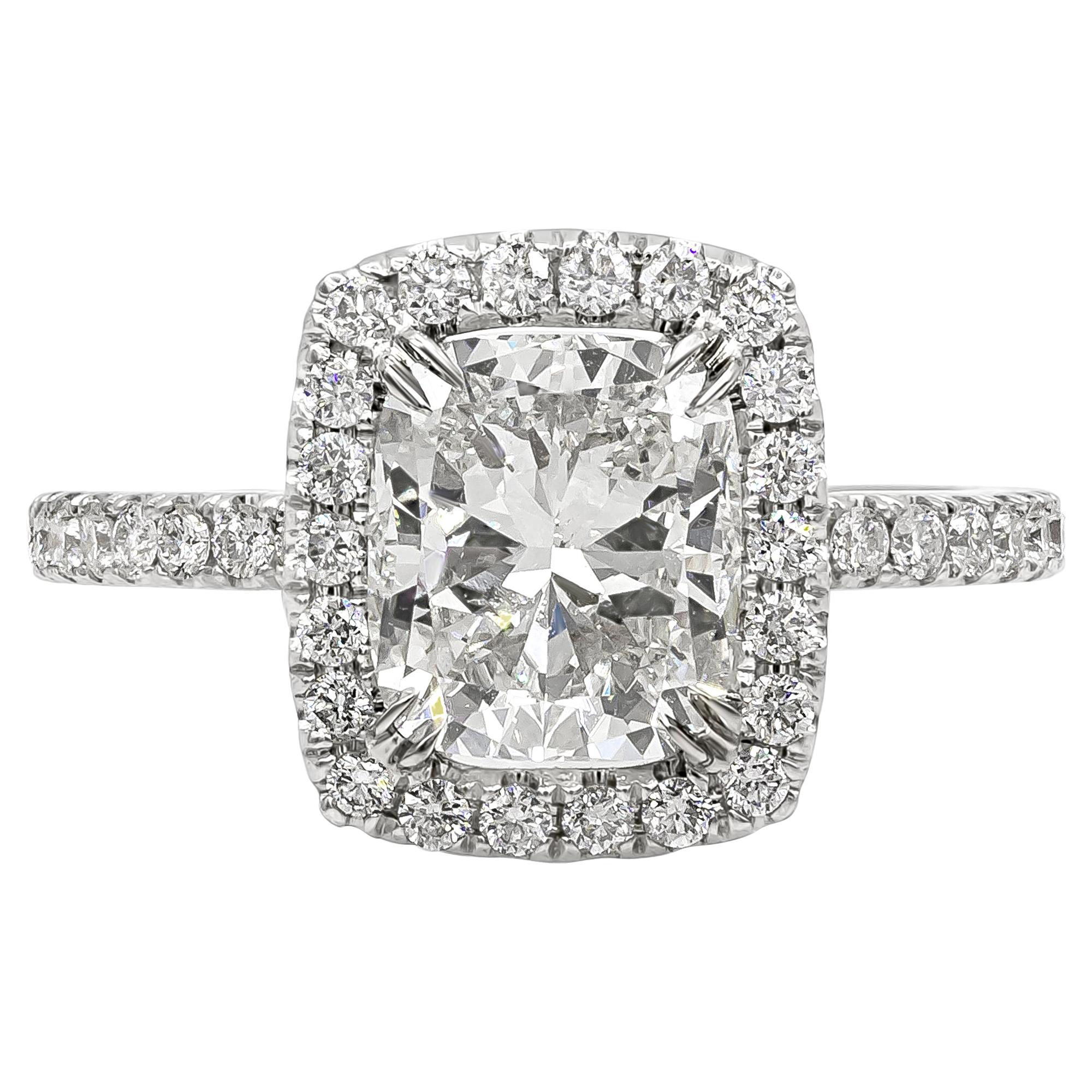 Roman Malakov EGL Certified 2.20 Carats Cushion Cut Diamond Halo Engagement Ring