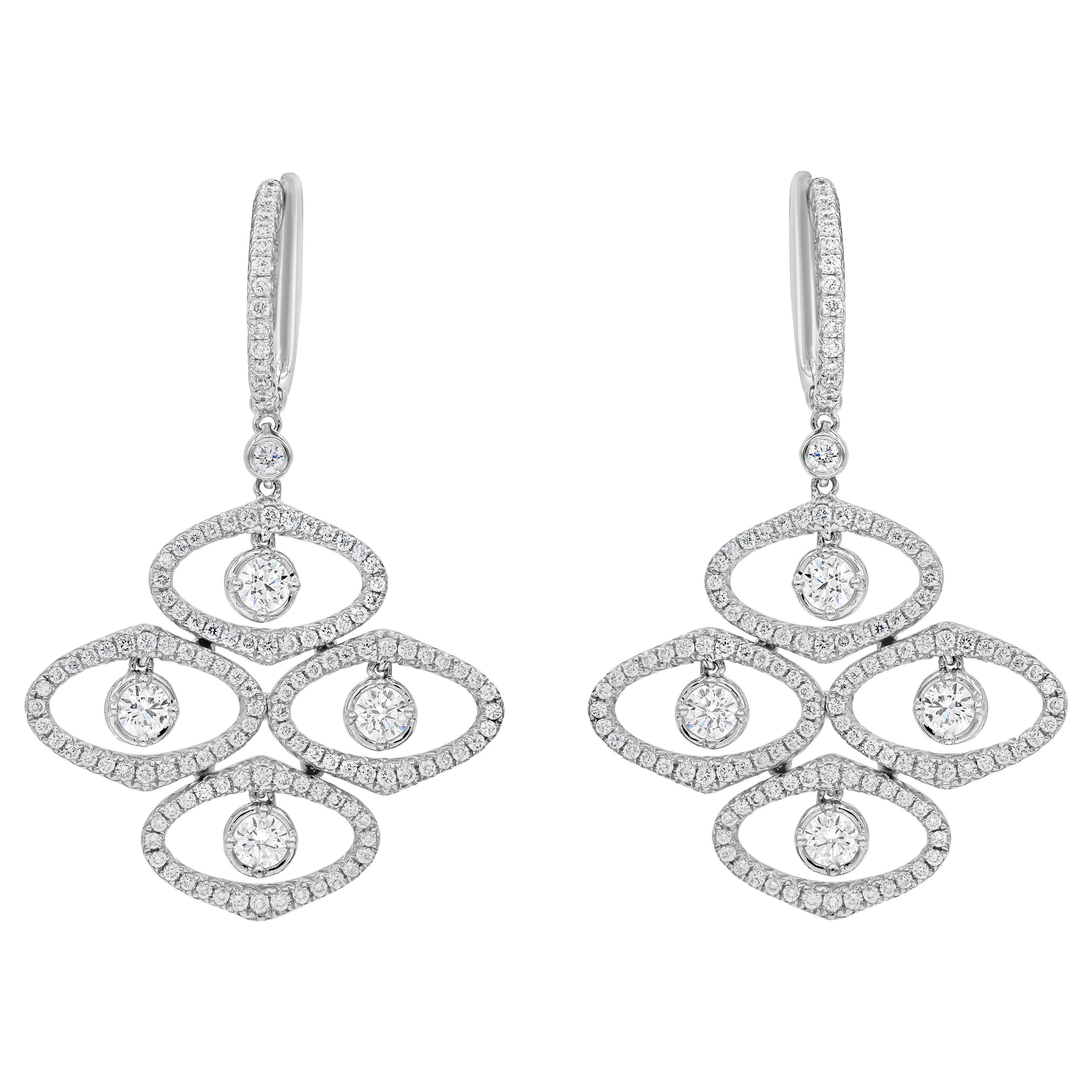 Roman Malakov Pendants d'oreilles ajourés avec diamants taille ronde de 2,21 carats au total