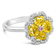 Roman Malakov 2.21 Carat Heart Shape Yellow Diamond Clover Leaf Fashion Ring