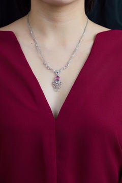 Roman Malakov 2.24 Carat Oval Cut Pink Sapphire & Diamond Drop Pendant Necklace