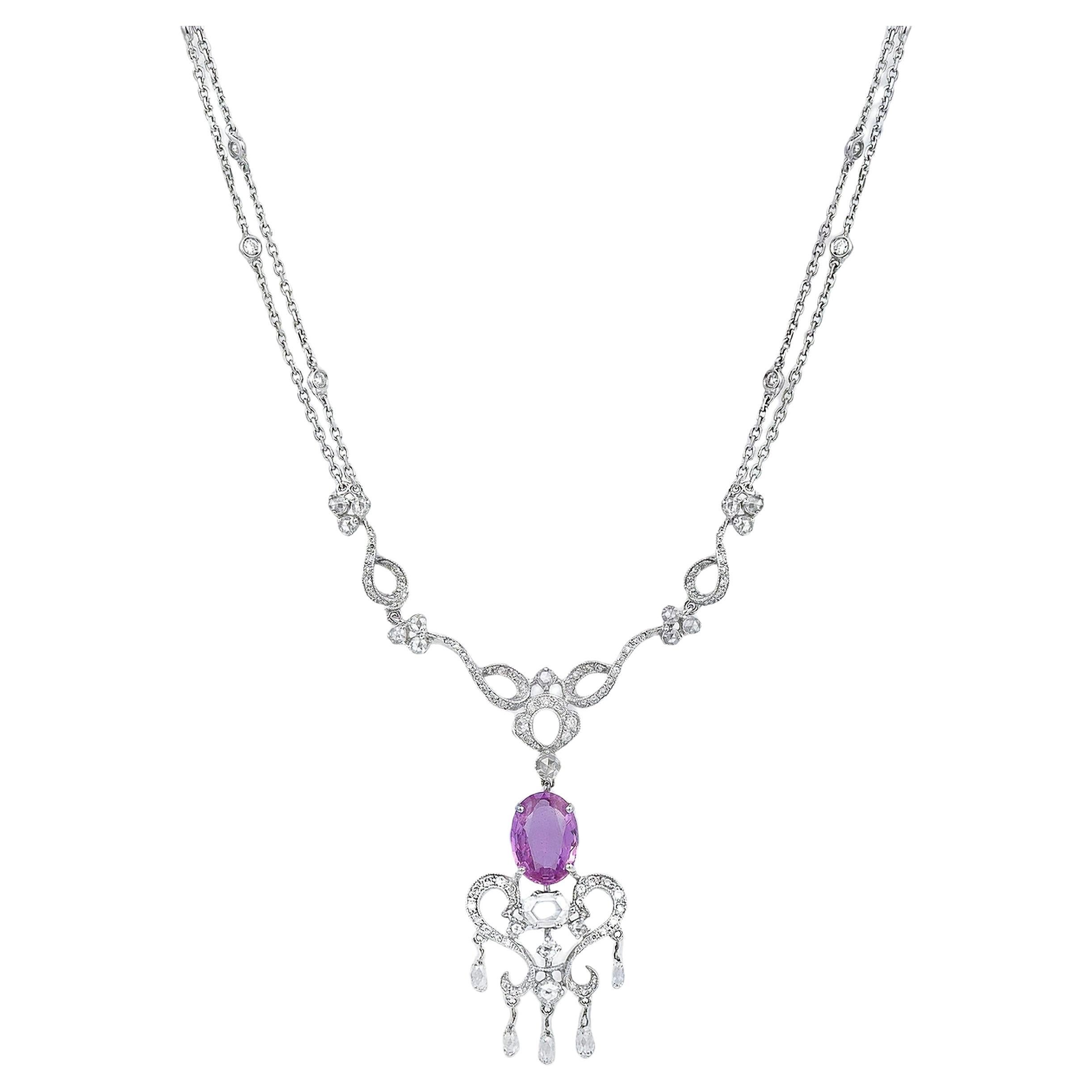 Roman Malakov Diamonds, collana con zaffiro rosa taglio ovale e diamanti da 2,24 carati