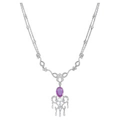 Roman Malakov 2.24 Carat Oval Cut Pink Sapphire & Diamond Drop Pendant Necklace