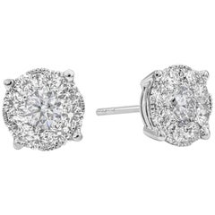 Roman Malakov 2.24 Carat Total Round Diamond Cluster Illusion Stud Earrings