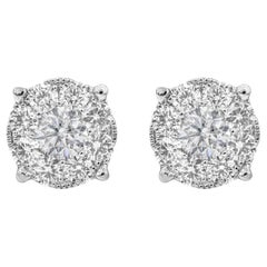 Roman Malakov 2.24 Carat Total Round Diamond Cluster Illusion Stud Earrings