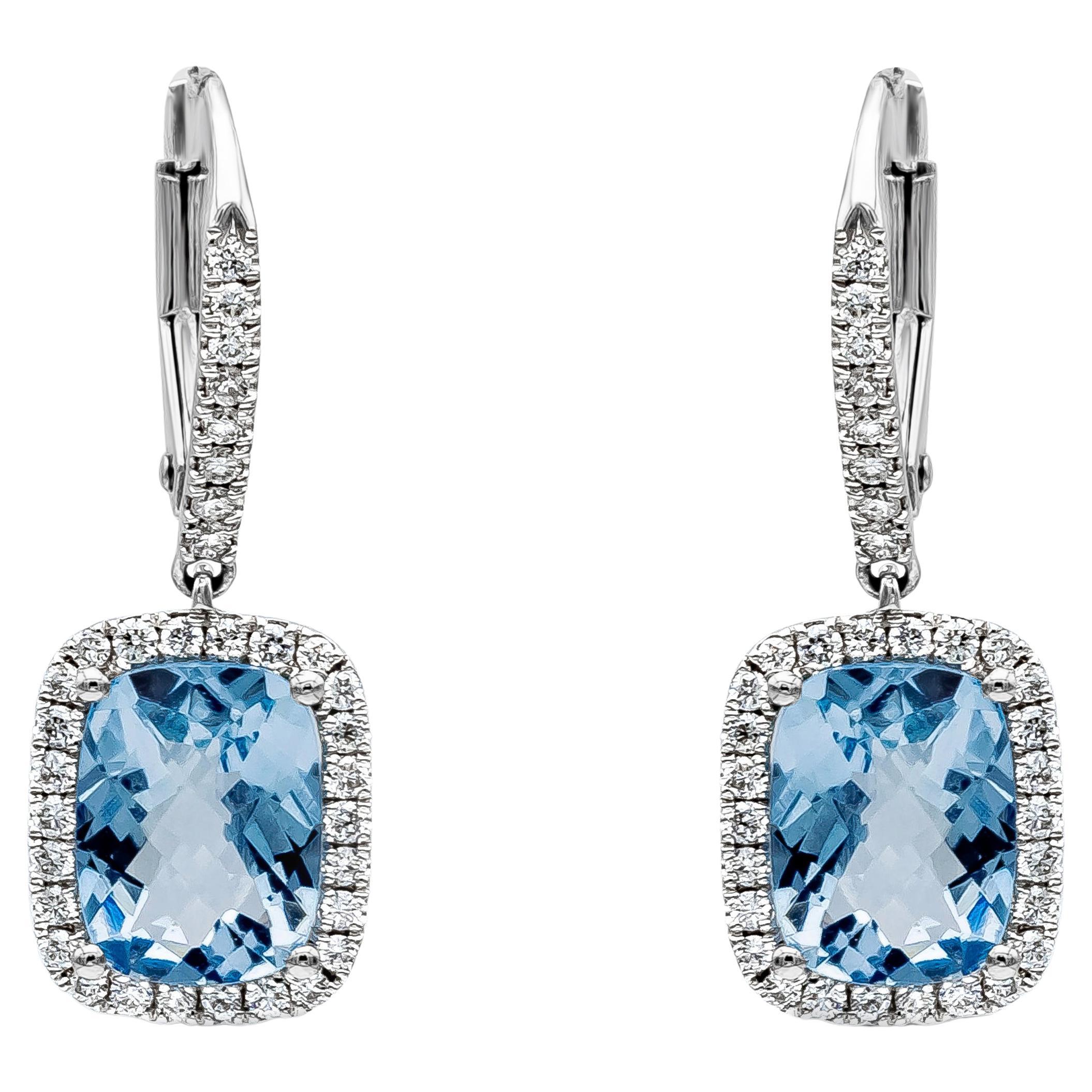 Roman Malakov 2.25 Carat Total Cushion Cut Aquamarine Drop Earrings