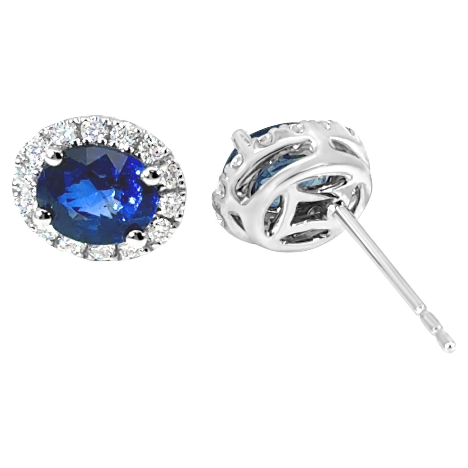 Roman Malakov 2.25 Carats Total Oval Cut Sapphire & Diamond Halo Stud Earrings