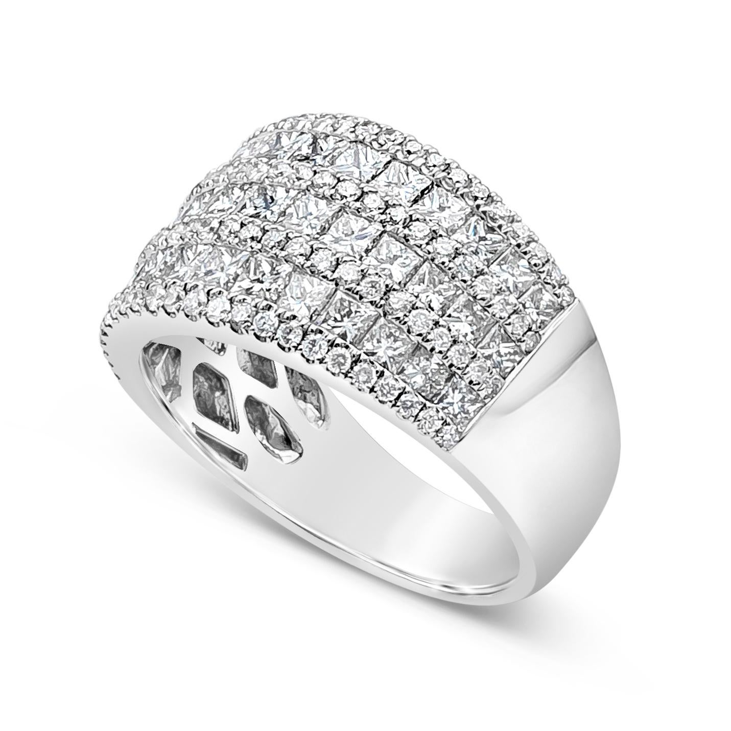 Contemporary Roman Malakov 2.27 Carat Total Princess Cut Diamonds Triple Rows Fashion Ring For Sale