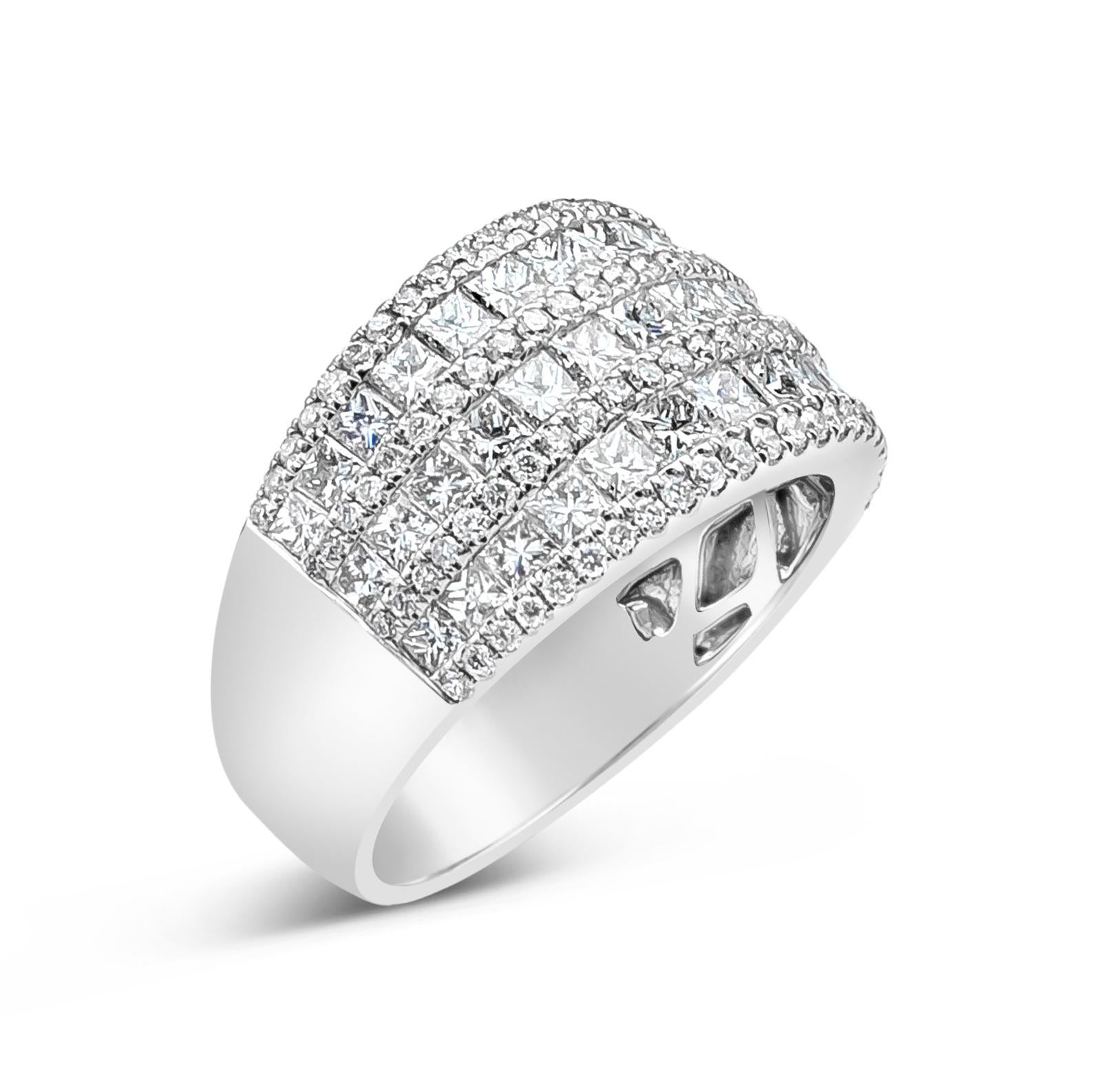 Roman Malakov 2.27 Carat Total Princess Cut Diamonds Triple Rows Fashion Ring For Sale 2