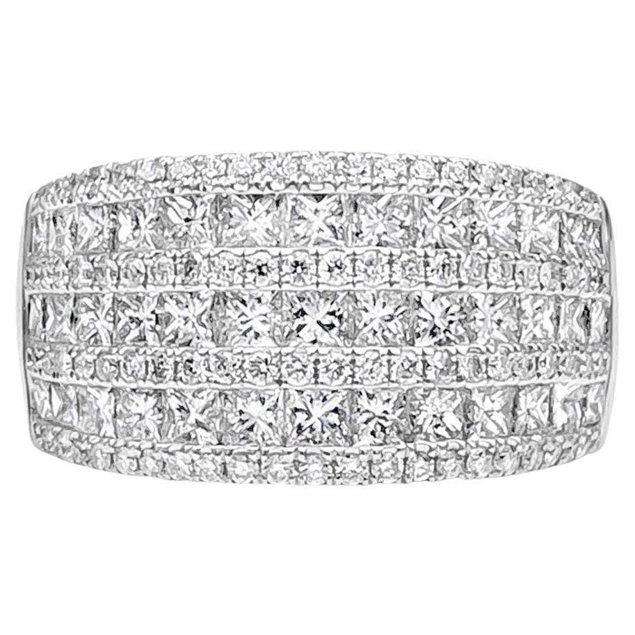 Roman Malakov Bague à la mode à trois rangées de diamants taille princesse de 2,27 carats au total en vente