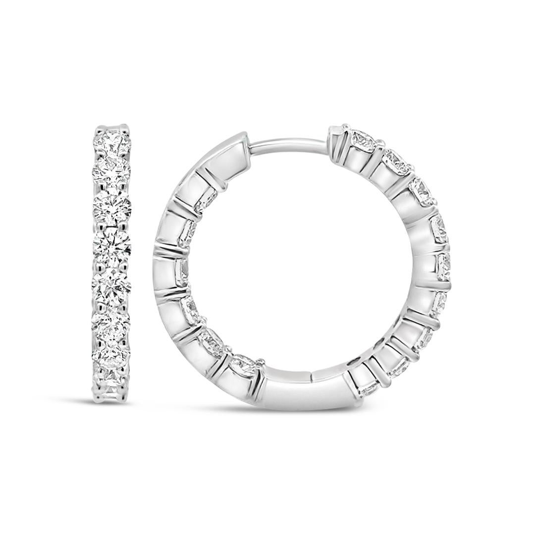 Contemporary Roman Malakov 2.30 Carats Total Round Cut Diamond Hoop Earrings in White Gold For Sale