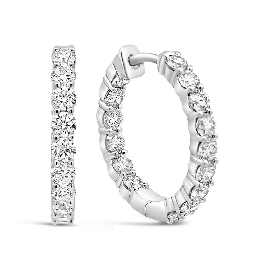 Roman Malakov 2.30 Carats Total Round Cut Diamond Hoop Earrings in White Gold In New Condition For Sale In New York, NY