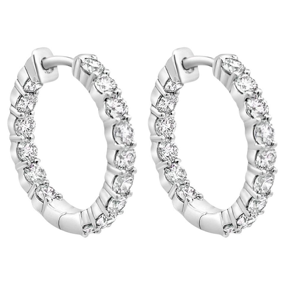 Roman Malakov 2.30 Carats Total Round Cut Diamond Hoop Earrings in White Gold For Sale