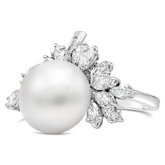 Roman Malakov 2.37 Carat Mixed-Cut Diamond Cluster & White Pearl Cocktail Ring