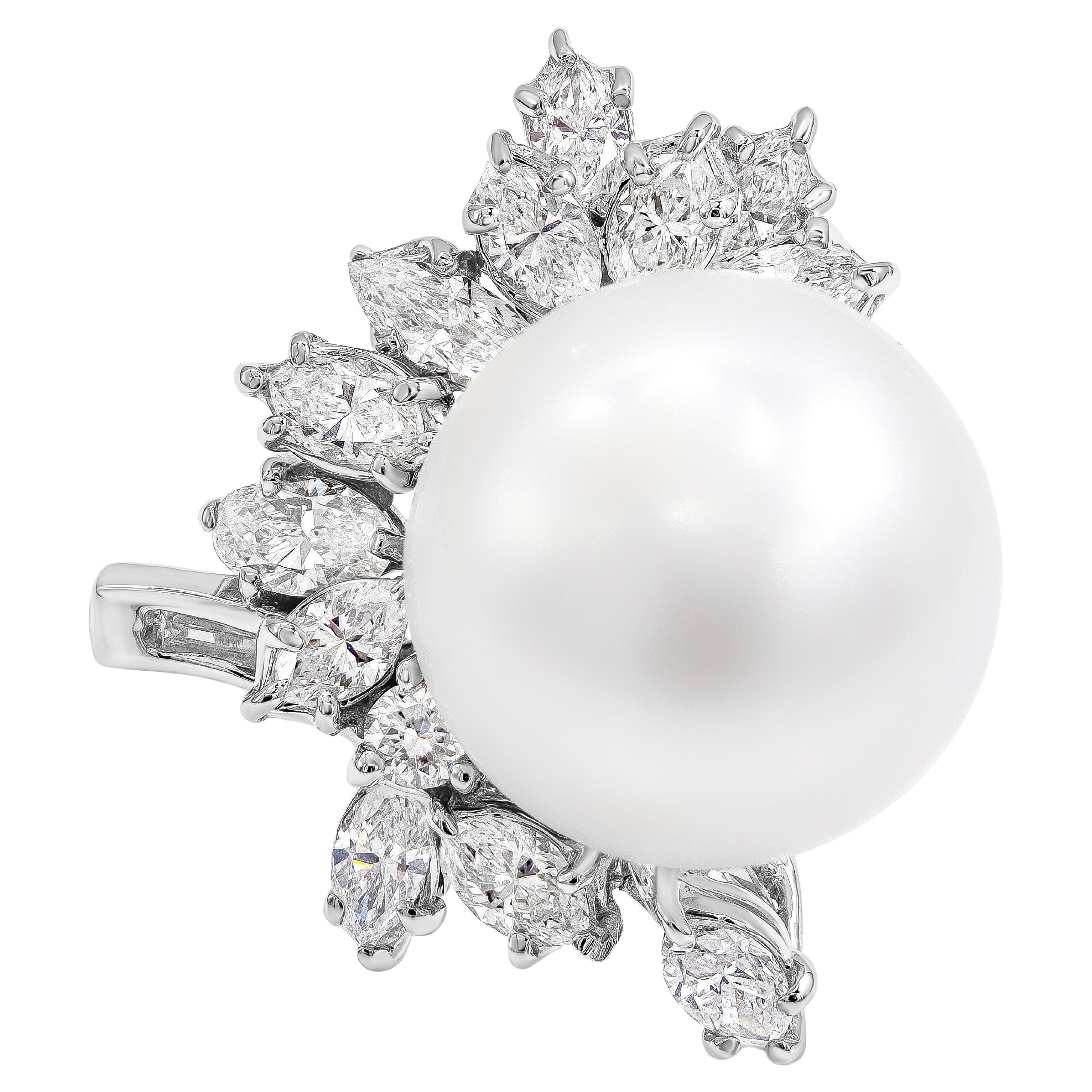 Roman Malakov 2.37 Carat Mixed-Cut Diamond Cluster & White Pearl Cocktail Ring