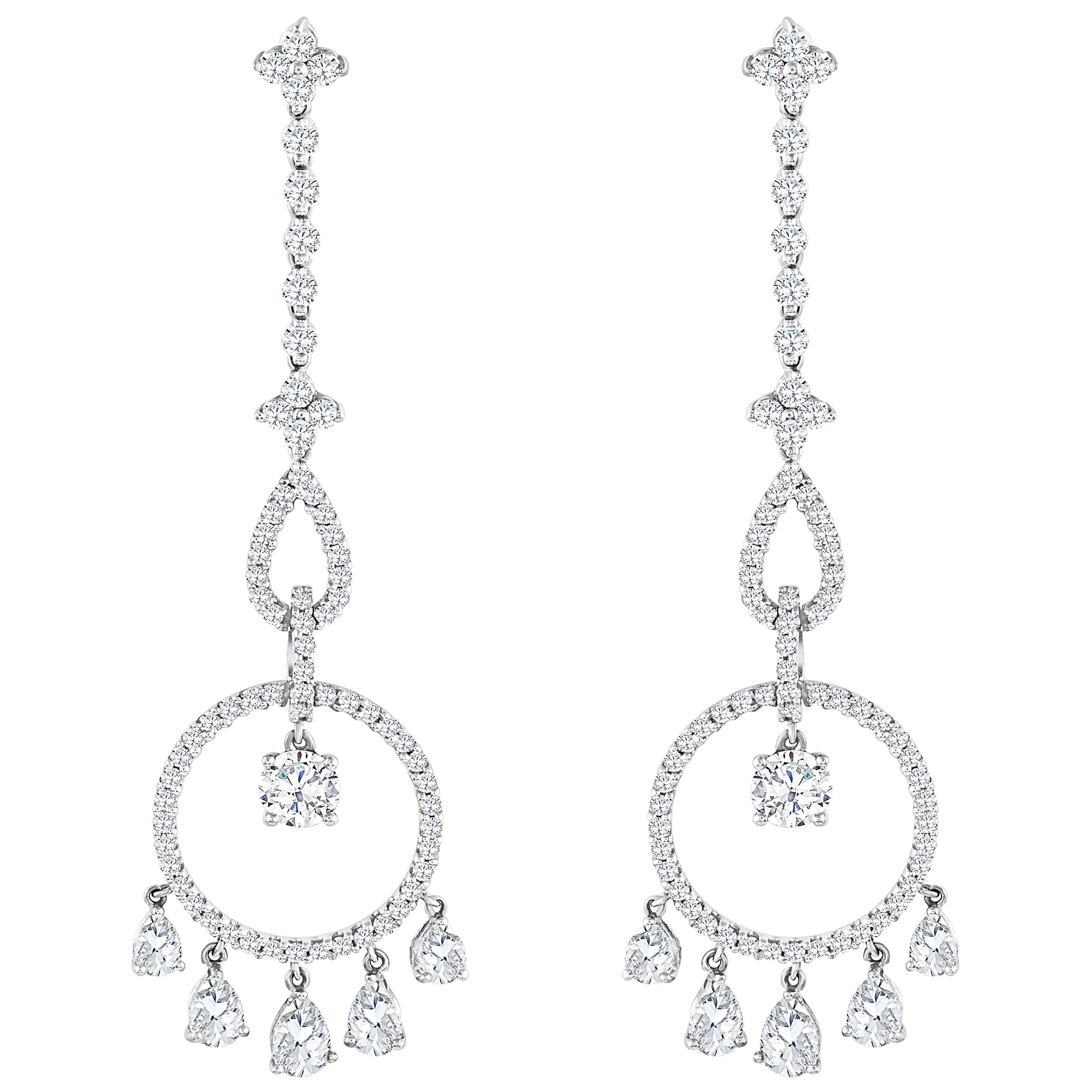 Roman Malakov Diamonds Boucles d'oreilles pendantes ajourées, poire et diamant rond, 2,38 carats au total